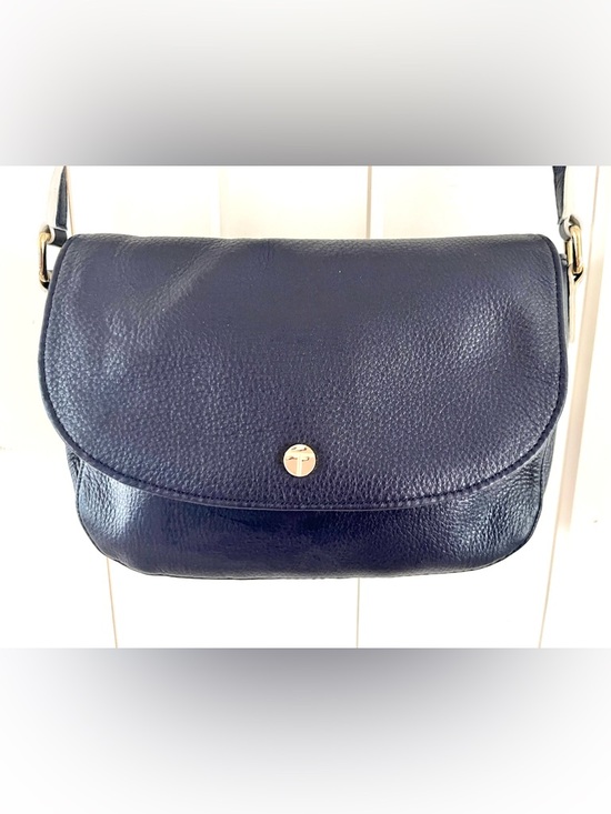 Talbots Handbags - Talbots Navy Pebbled Leather Crossbody Bag with Gold Accent